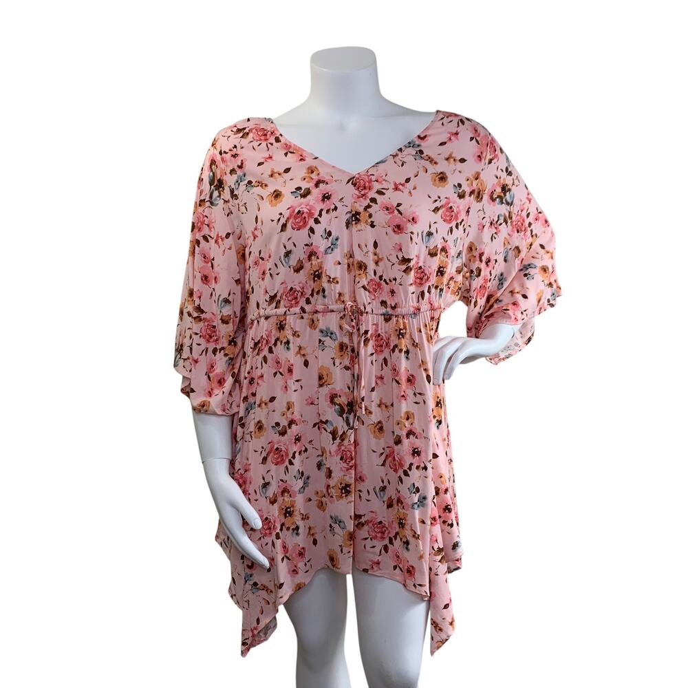 Torrid Womens Babydoll Tunic Size 3 3X Stretch Challis Dolman Sleeve Top Floral